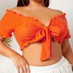 Cropped wrap/tie front top